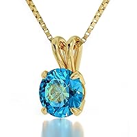 Gold Plated Christian Necklace with Psalm 23 24k Gold Inscribed on Blue Crystal Pendant, 18