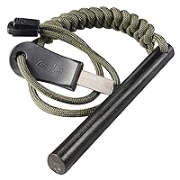 bayite 4 Inch Survival Ferrocerium Drilled Flint Fire Starter, Ferro Rod Kit with Paracord Landyard Handle and Striker, 4