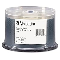 Verbatim Cd-R Archival Grade Recordable Disc, 700 Mb/80 Min, 52x, Spindle, Gold, 50/Pack