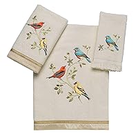 Avanti Linens - 3pc Towel Set, Soft & Absorbent Cotton, Nature Bathroom Decor (Gilded Birds Collection)