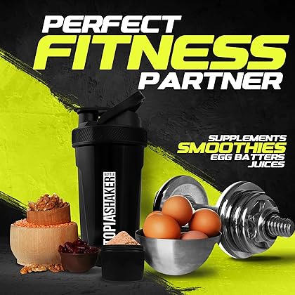 Utopia Home 2-Pack Shaker Bottle - 24 Ounce Protein Shaker Plastic Bottle for Pre & Post workout with Twist and Lock Protein Box Storage(All Black & Clear/Black)