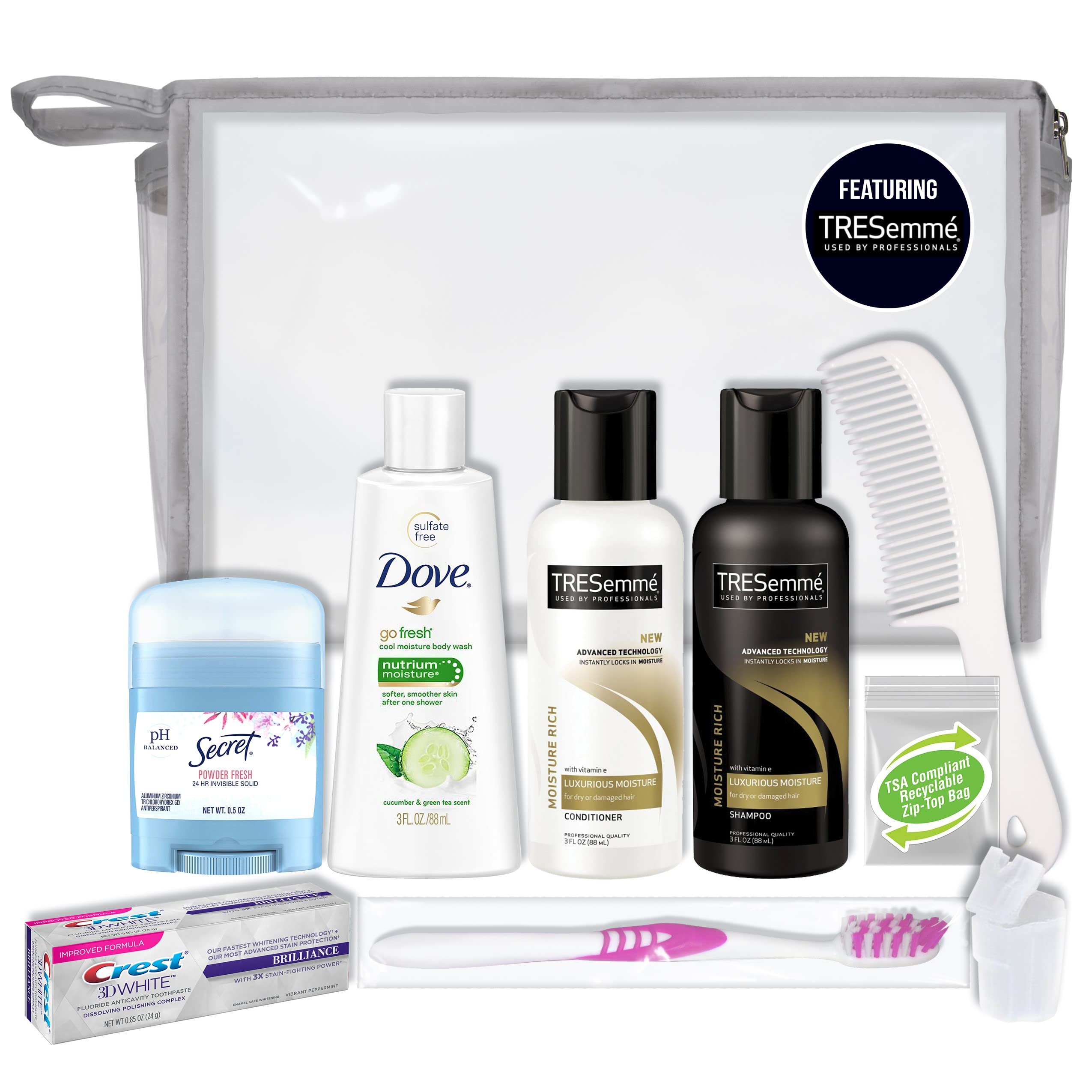 Convenience Kits international 10 PC Deluxe Kit, Featuring: Tresemme Hair and Dove Body Travel-Size Products, Silver