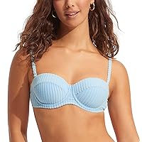 Seafolly Women's Underwire Bustier Bralette Bikini Top Swimsuit, Havana Powder Blue, 8