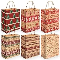 24pcs Christmas Gift Bags Bulk with Handle, Christmas Kraft Paper Wrapping Bags Christmas Goody Bags for Christmas Party Favors Holiday Gift Bags
