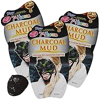 7th Heaven Charcoal Mud Face Mask, Detox Away with Crushed Charcoal, Crushed Walnut Shell, 3-Pack of 0.5 FL Oz each, 3 Sachets