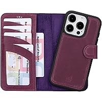 BOULETTA for iPhone 15 Pro Case Magsafe Compatible Full Grain Leather, Magnetic Detachable Folio Phone Wallet Case (2 in 1) - 4 Card Holders with RFID Blocking 6.1 inch, Purple