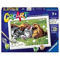 Ravensburger CreArt Sleeping Cat & Dog Paint by Numbers Kit for Kids - Painting Arts and Crafts for Ages 7 and Up, 8.70 x 6.22 x 1.77 inches