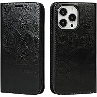 Flip Case for iPhone 13 mini/13/13 Pro/13 Pro Max, Genuine Leather Wallet Case Card Slots Kickstand TPU Shockproof Magnetic Protective Folio Cover (Color : Black, Size : 13pro 6.1