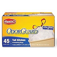 Tall Kitchen Trash Bags - 13 Gallon, White, 45 Count, Extra Strong Garbage Bags, Easy Drawstrings - Odor Guard Control, 1 Mil Thick Plastic