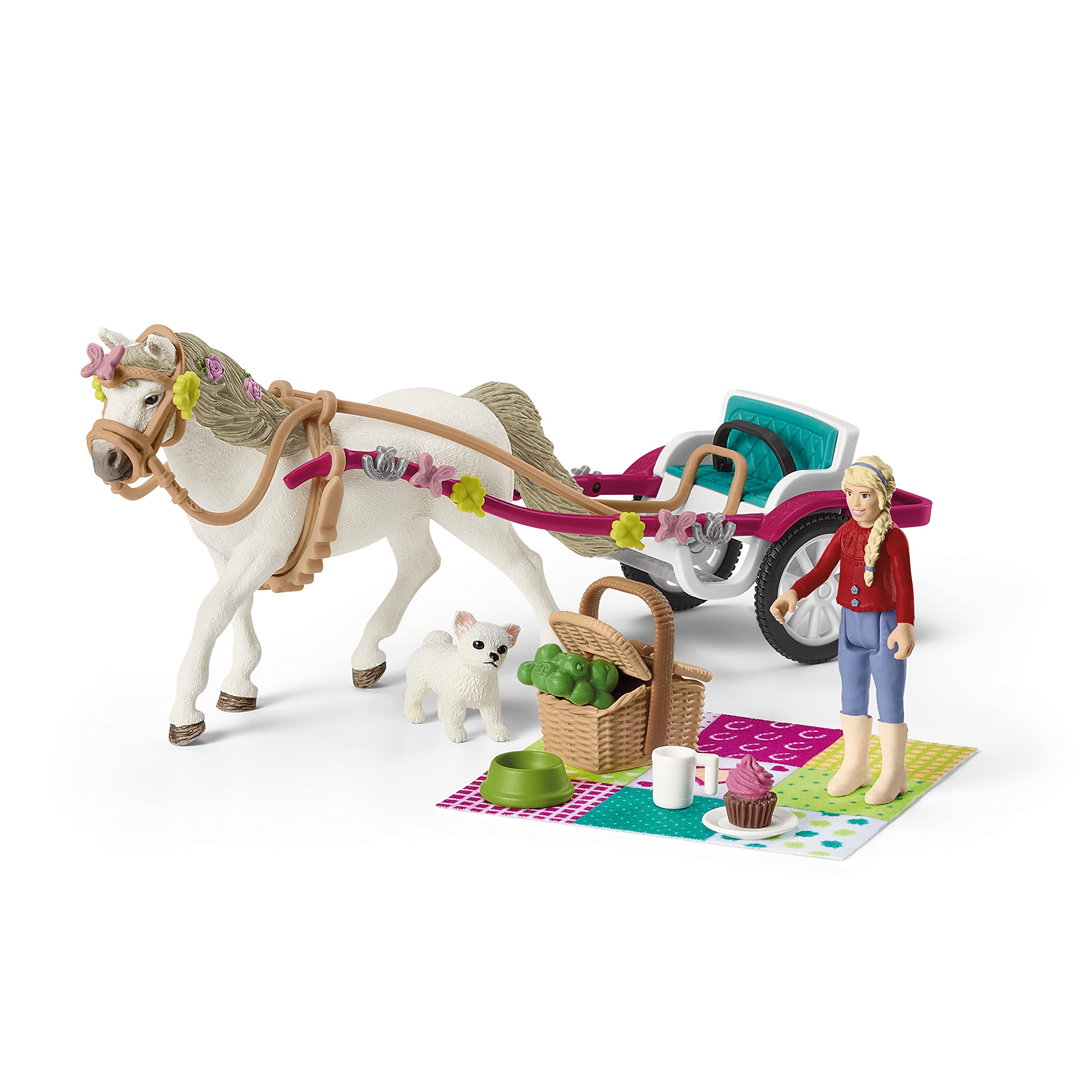 Schleich Horse Club, Horse Toys for Girls and Boys, Carriage Ride with Picnic Horse Set with Horse Toy, 32 Pieces