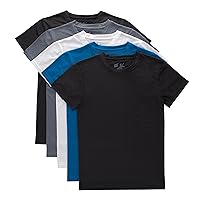 Hanes Boys' Big Originals Performance Mesh Tween T-Shirt Pack, Stretch Undershirts, 5-Pack, Black/Blue/Grey/White