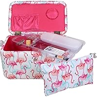 SINGER Large Premium Tackle Basket Pastel Flamingo Print with Emergency Travel Sewing Kit & Matching Zipper Pouch
