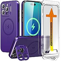 Designed for iPhone 15 Pro Max Case (Only) with Camera Cover [Compatible with MagSafe] - Tempered Glass Screen Protector [GlasTR EZ FIT] Purple