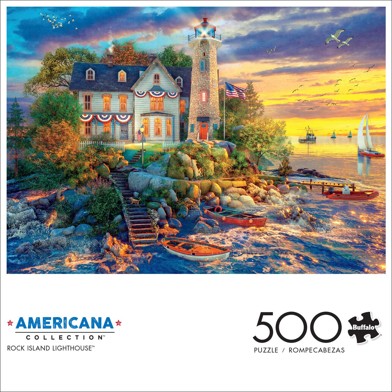 Buffalo Games - Dominic Davison - Rock Island Lighthouse - 500 Piece Jigsaw Puzzle