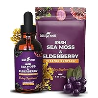 Sea Moss with Elderberry Powder & Liquid Drops Bundle - Vegan Multivitamin Immune Support Supplement Complex - for Immunity, Energy, Health Support - 6 oz, 2 fl oz