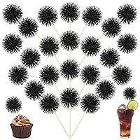 120 Pcs Firework Cupcake Toppers Black Cocktail Picks Tinsel Cupcake Picks Foil Frill Toothpicks Holiday Cake Decorations Fruit Food Pick for Wedding Birthday New Year Eve Graduation Party Decor