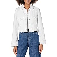 PAIGE Women's Pacey Cropped Denim Jacket Boxy Fit Utility Pocket Subtle Puff Sleeve in Crisp White
