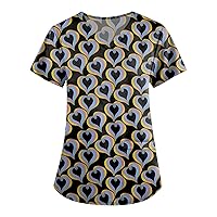 Women's Plus Size Scrub Tops Patterned Crewneck Short Sleeve Tee Shirt Soft Flannel Shirts for Women