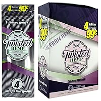 Twisted Hemp Wraps Natural Cigarette Rolling Papers Display | 4 Wraps Per Sleeve | Pack of 15 | 60 Wraps Total (Grape Burst)