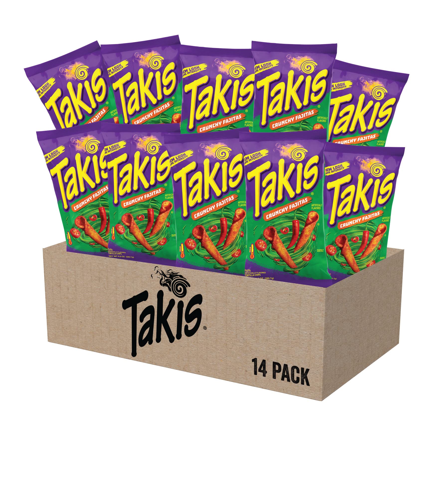 Takis Crunchy Fajitas Rolled Tortilla Chips, Fajita Artificially Flavored, Multipack Box with 14 Bags of 9.9 Ounces, Net Weight of 8 Pounds 10.6 Ou...