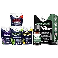 Foot Soak with Epsom Salts- Variety Pack of 4- Tea Tree Oil, Muscle Relief, Calming Lavender & Citrus Soak & Toenail Repair Solution