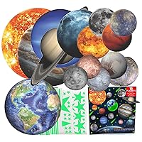 185+ PCS Glow in The Dark Stars and Planets 3D Realistic Ceiling Solar System for Kids Wall Stickers, All Glowing Planets Dwarf Pluto Moon Sun Galaxy Decor, Christmas Gift