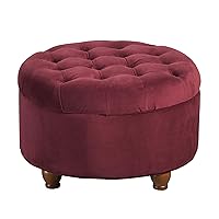 Homepop Home Decor |N8264-B119 | Large Button Tufted Velvet Round Storage Ottoman | Ottoman with Storage for Living Room & Bedroom, Berry