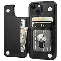 Compatible with iPhone 13 Wallet Case with Card Holder, PU Leather Kickstand Card Slots Case, Double Magnetic Clasp Durable Shockproof Cover 6.1 Inch(Black)