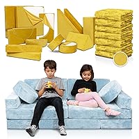 Lunix LX15 14pcs Modular Kids Play Couch for Boys and Girls - Blue + Replacement Cover Set - Yellow