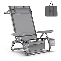 ICECO Bora High Back Beach Chairs for Adults, 5 Positions Reclining Beach Chair with Headrests, Folding Beach Chair with Cup Holder & Storage Bag for Beach, Pool, Patio, Capacity 500lbs