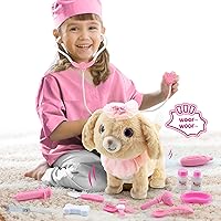 Interactive Toys Electronic Plush Dog for Girls, Pretend Play Doctor Kit with Dress Up Costume, Remote Control Puppy Sing, Walk, Nod, Bark, Wag Tail, Gifts for 2 3 4 Years Old Kids Toddlers