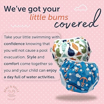 Eco-Friendly Reusable Baby Swim Diapers (Sizes N–5) – Adjustable, Easy-Wash Nageuret Reusable Swim Diaper Kids Soft, Breathable, Waterproof Swim Wear for Baby & Newborn! (Sea Friends)