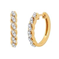 1/4 ct. T.W. Lab Diamond (SI1-SI2 Clarity, F-G Color) and 14K Gold Plating Over Sterling Silver Hoop Earrings