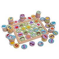 Montessori Wooden Matching Board Game for Toddlers 3-5 - Kids Memory Game with Tiles - Cognitive Skill Development Preschool Activity (100 Tiles, 5 Themes)