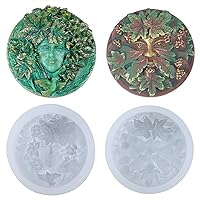 Greenman and Greenwoman Plaque Sculpture Silicone Molds Set for Fondant Cake Decoration, Epoxy Resin Jewelry Casting, Polymer Clay Concrete Cement Craft 2inch