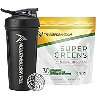 Transformation Super Greens Superfood Powder & Performance Insulated Shaker Bottle | Immune & Energy Support | Made with Natural Ingredients | Detoxifying & Alkalizing Minerals