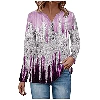 Shirts for Women Fashion Henley Tops Button V Neck Dressy Casual Printed Loose Fit 2023 Trendy