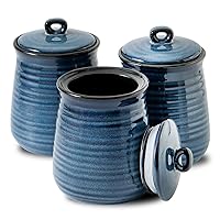 Hasense Ceramic Food Storage Jars Set of 3,25 Oz Kitchen Canisters with Airtight Lids, Coffee,Tea and Sugar Containers Farmhouse Decor for Kitchen, Blue