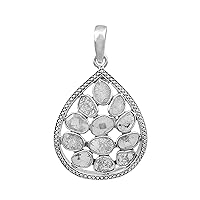 2.20 CTW Natural Diamond Polki Teardrop Pendant 925 Sterling Silver Platinum Plated Slice Diamond Jewelry