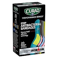 CURAD Performance Series IRONMAN Antibacterial Bandages, Extreme Hold Adhesive Technology, Standard Size Flexible Fabric Bandages for Cuts, Scrapes, & Burns, Assorted Colors, 1 x 3.25 inches, 20 Count