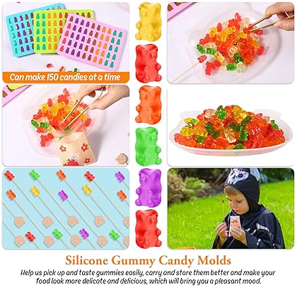 Gummy Candy Molds Silicone Gummy Bear Mold - Silicone Gummy Molds for Candy Gummy Jelly - Bear Candy Mold Nonstick Food Grade 3 Packs 150 Cavities with 48 Accessories Cute Mini Silicone Molds YLhao