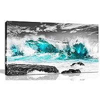 THRLVEART Teal Beach Wall Art For Living Room Coastal Bedroom Wall Decor Ocean Canvas Art Large Pictures For Living Room Size 60x30 Inches