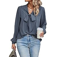 OYOANGLE Women's Elegant Long Sleeve Knot Front Business Casual Blouse Shirt Tops
