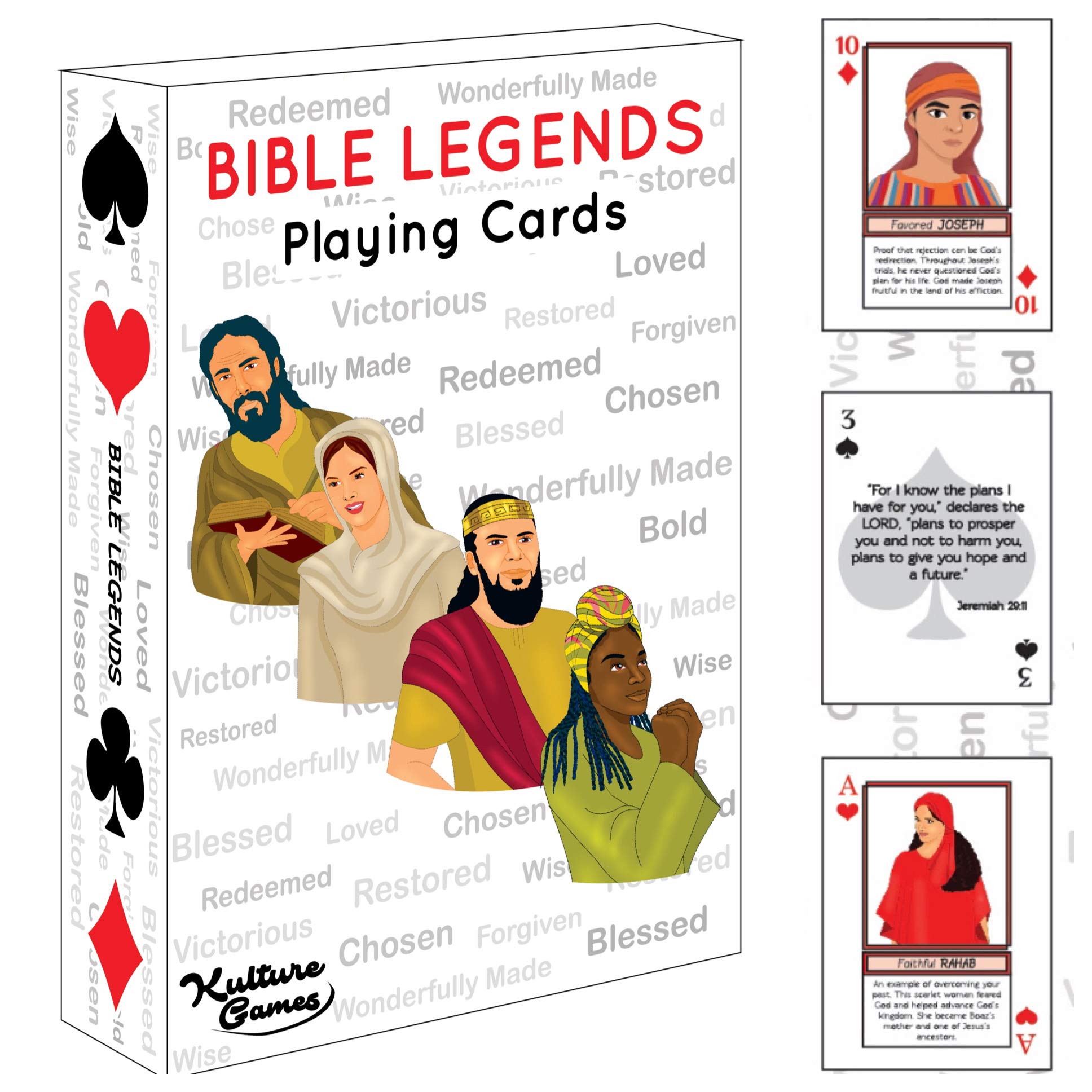 Kulture Games Playing Cards: Bible Legends (Diverse Bible Characters, Stories and Encouraging Bible Verses)