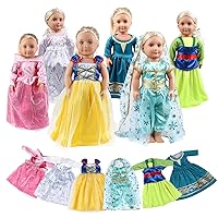 18 Inch Doll Clothes 6PCS Dress Set Includes Snow White, Jasmine, Elsa, Aurora,Merida and Mulan Fits 18 Inch American Doll Girl Princess Clothes