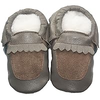 Soft Sole Leather Baby Shoes Infant Toddler Child Kid Boy Girl Crib Shoes Moccasin Penny Loafer Grey