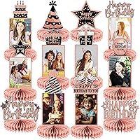 ZOiiWA 12PCS Rose Gold Birthday Decorations for Women Girls Happy Birthday Photo Honeycomb Centerpiece Black Rose Gold Photo Table Centerpiece Party Supplies 16th 30th 40th 50th 60th Bday Table Topper