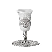 Enamel White Kiddush Cup on Base - Add Elegance to Your Passover and Shabbath Table, Wedding, Bar/bat Mitzvah or for yor Host or Hostess-The Cup is 6.75