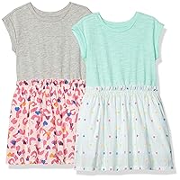 Spotted Zebra Girls' Knit-to-Woven Short-Sleeve Dresses, Pack of 2