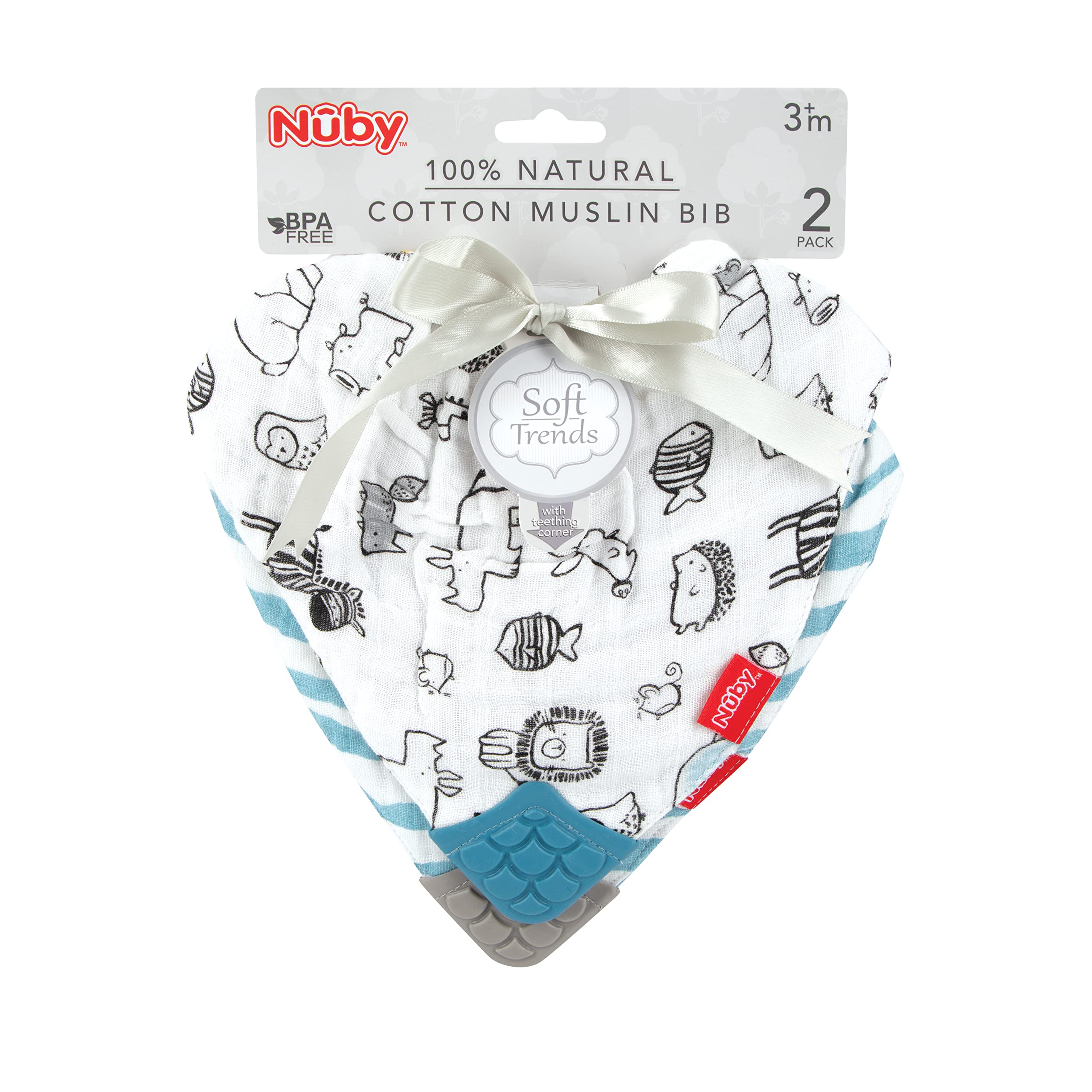 Nuby 100% Natural Cotton Muslin Bib, Zoo